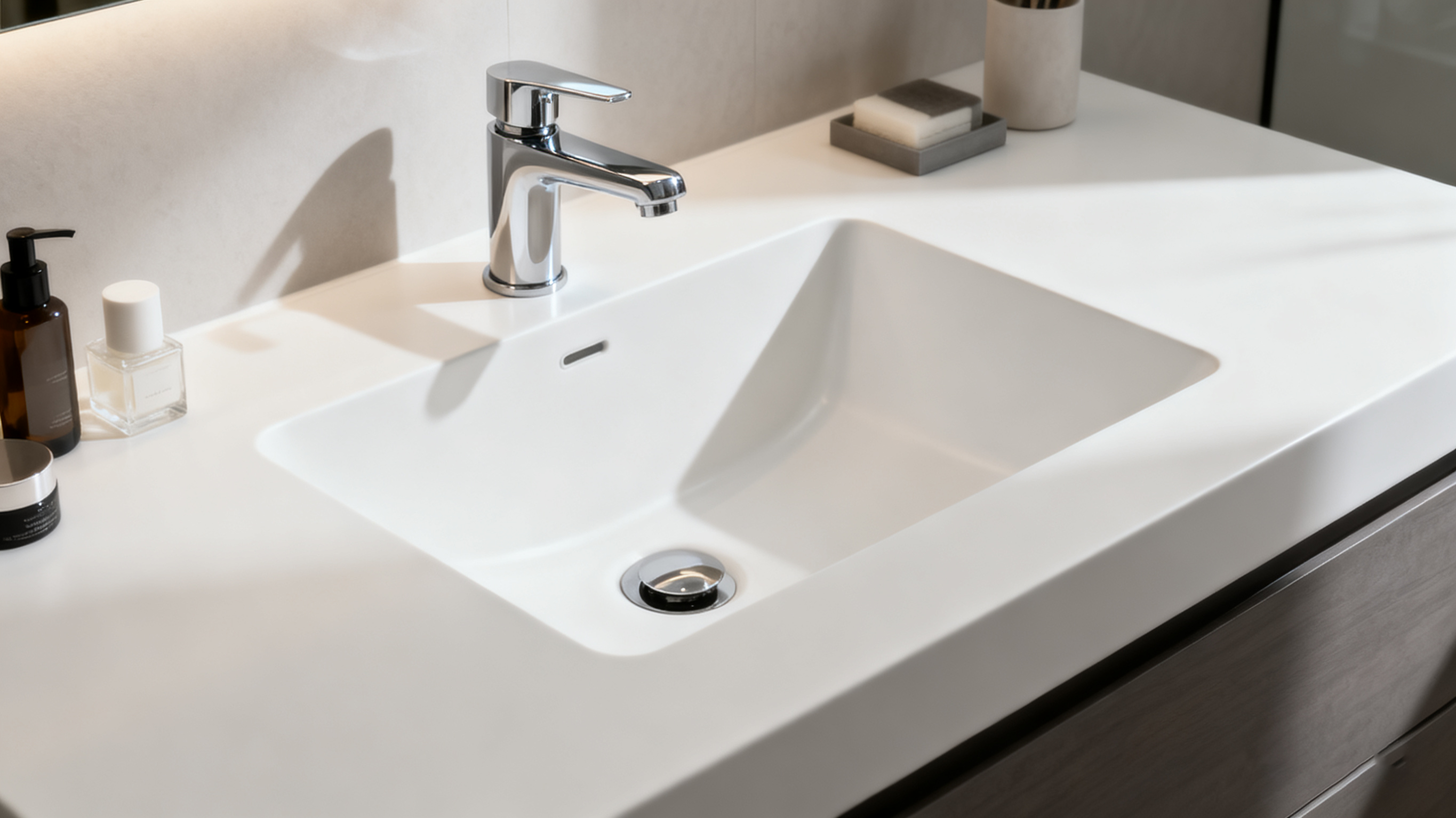 ​Solid Surface Bathroom Countertops with Integral Sinks