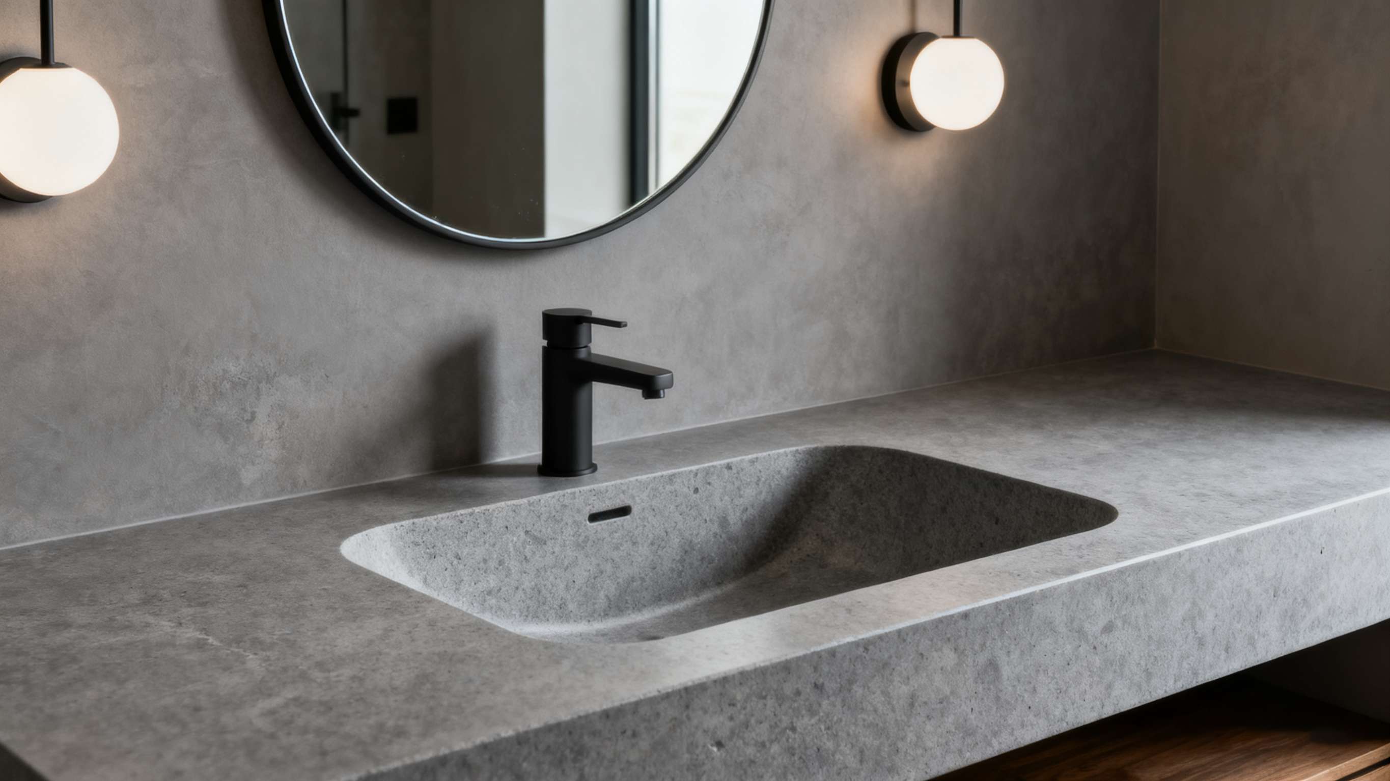 ​Solid Surface Bathroom Countertops with Integrated Sinks