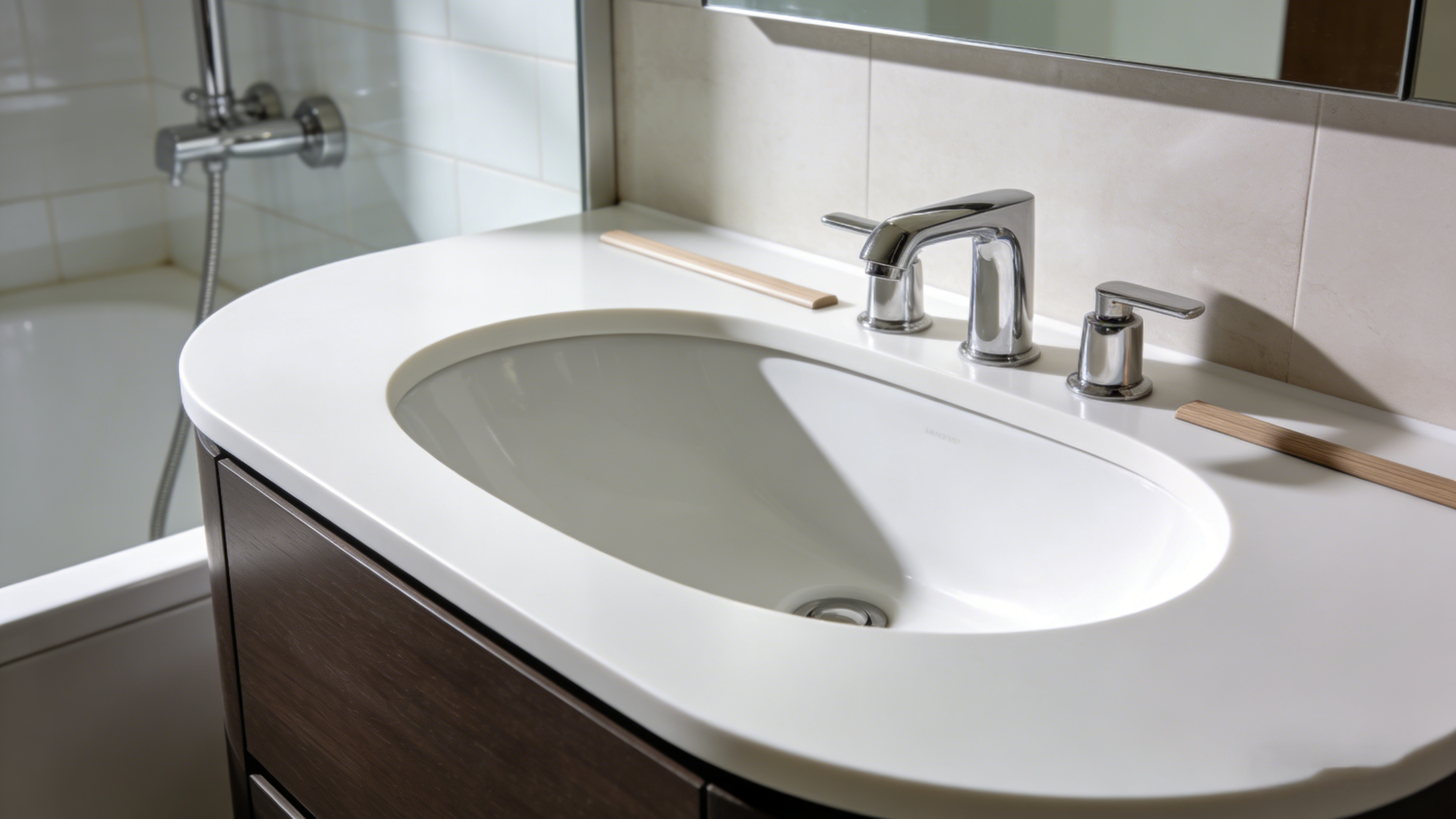 bathroom vanity with solid surface top