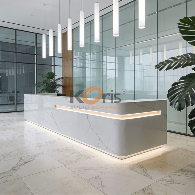 Koris HW6812 Modified Acrylic Solid Surface Material White Marble Sheet for Reception Desk